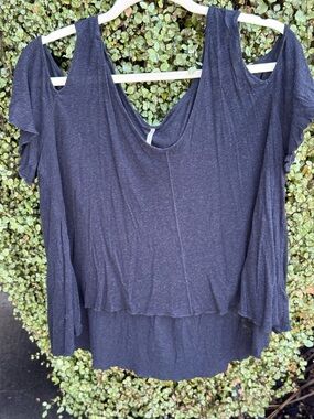 Free People Charcoal Cold-Shoulder V-Neck Tank